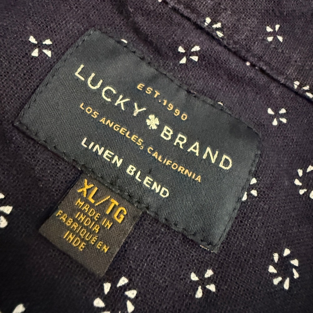 Lucky Brand Linen Blend Short Sleeve Button Up Shirt Mens XL Navy Floral - Picture 3 of 10